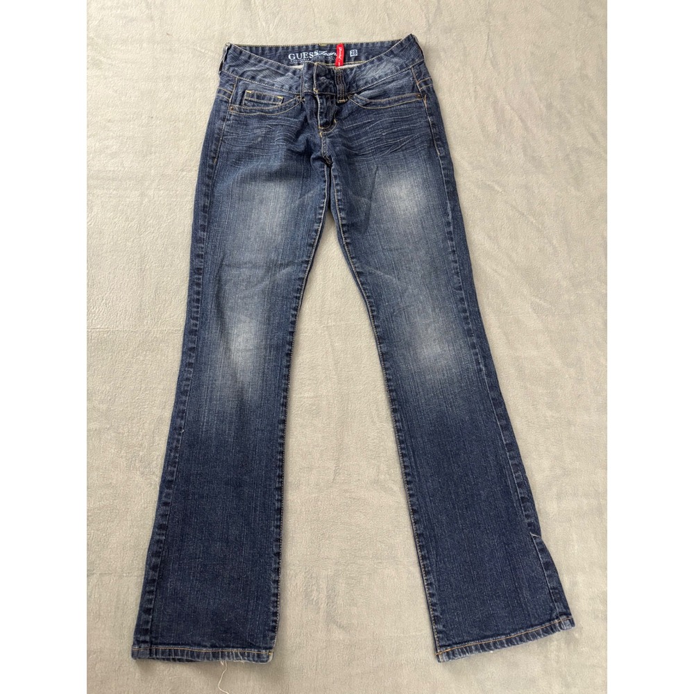 Guess Jeans Daredevil Bootcut Dark Wash Denim Low Rise Size 28 Distressed Hem
